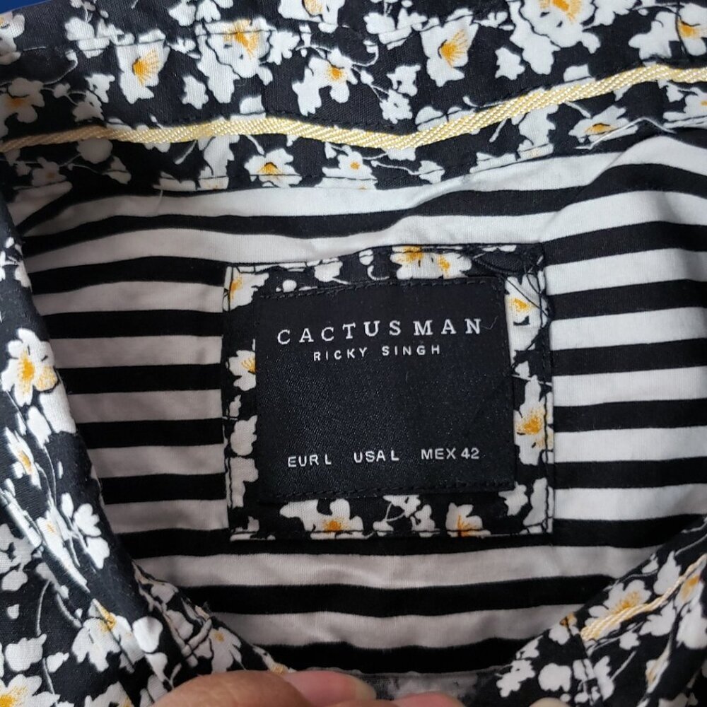 Cactus Man By Ricky Singh MensFloral Button Down Shirt Blk/Wht Large - Picture 3 of 12